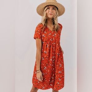 Red floral Roolee dress, size Small